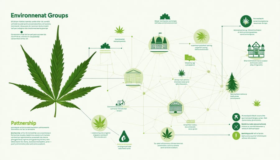 Visual diagram illustrating connections between cannabis industry stakeholders and environmental partnerships